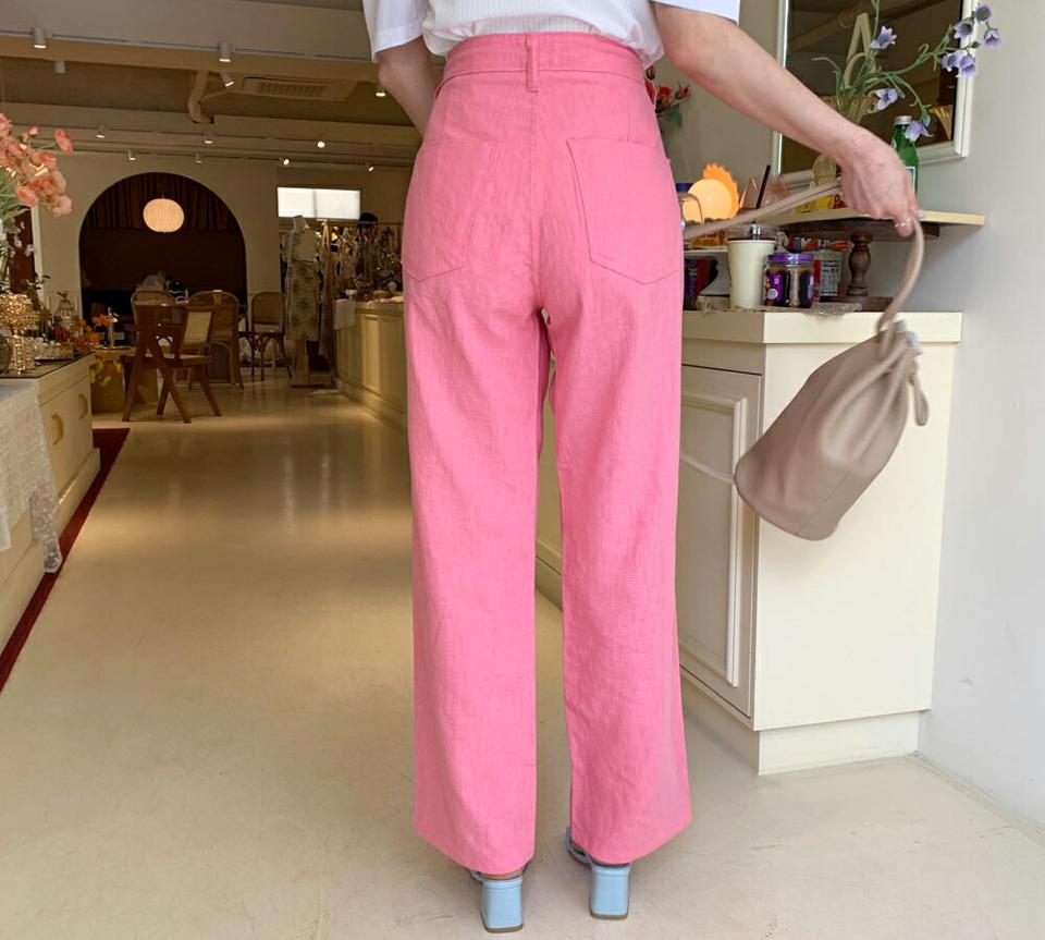 リネンウエストボタンパンツ・全3色・t62196 レディース 【pt】 韓国 ファッション ボトムス ロング ロングパンツ リネン ワイド スリム ハイウエスト 足長 ストレート ベルト 大人 10分丈 体型カーバー 細身 美脚 ロールアップ 夏 春