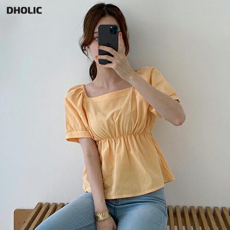 2WAYゴムスクエアブラウス・全5色・t68749 レディース 【bl】 トップス ブラウス スクエアネック オフショルダー ウエストゴム 単色 無地 シンプル フェミニン デコルテ 鎖骨 春 夏 韓国ファッション ハイホリHIHOLLI