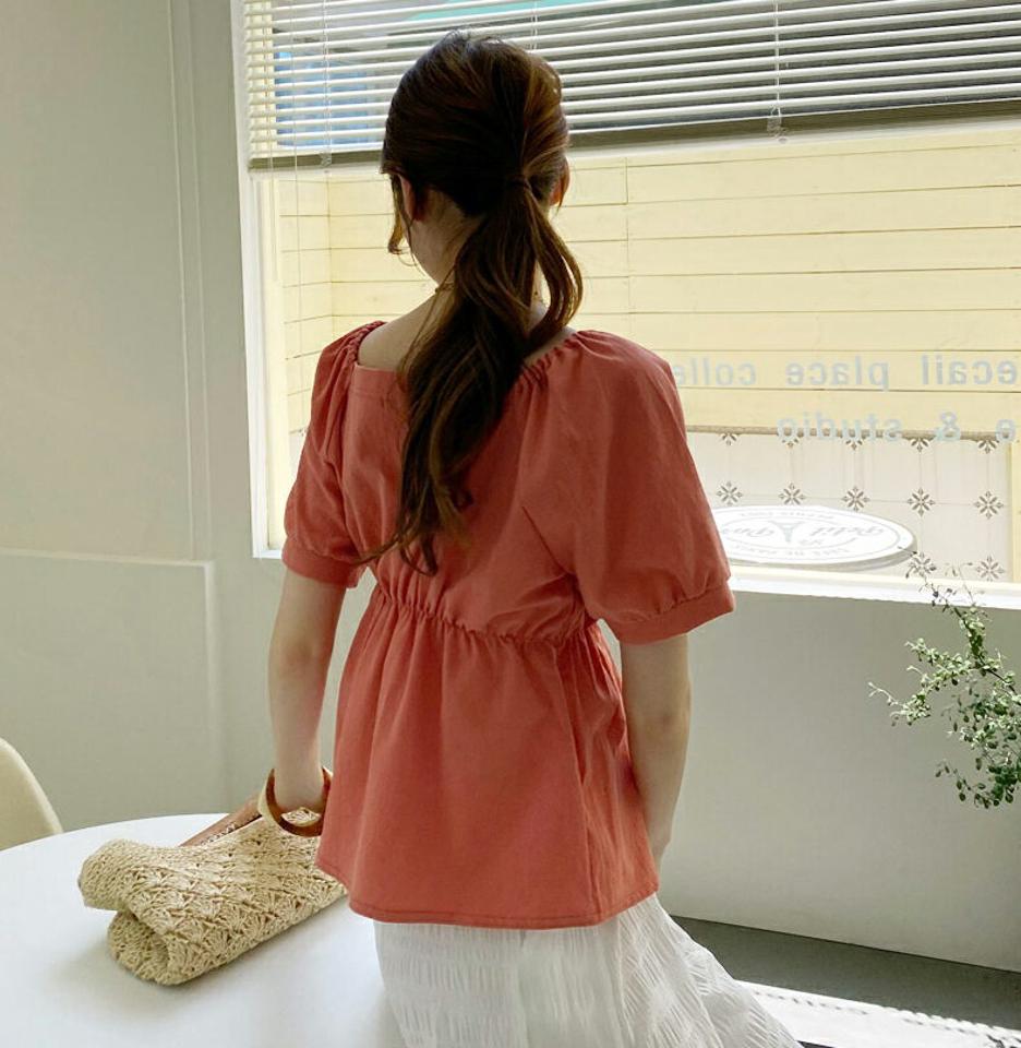 2WAYゴムスクエアブラウス・全5色・t68749 レディース 【bl】 トップス ブラウス スクエアネック オフショルダー ウエストゴム 単色 無地 シンプル フェミニン デコルテ 鎖骨 春 夏 韓国ファッション ハイホリHIHOLLI