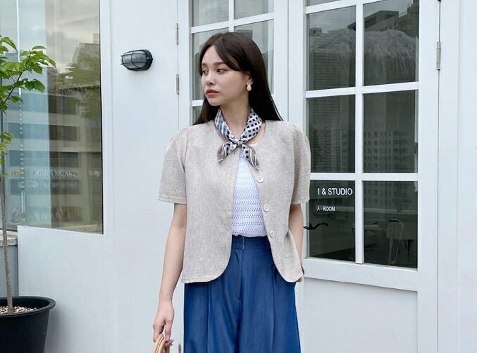 メランジボタンブラウス・全4色・t68774 レディース 【bl】 トップス ブラウス 半袖 ハーフスリーブ メランジ シンプル 上品 ボタン 大人 きれいめ 春 夏 韓国 ファッション ハイホリHIHOLLI