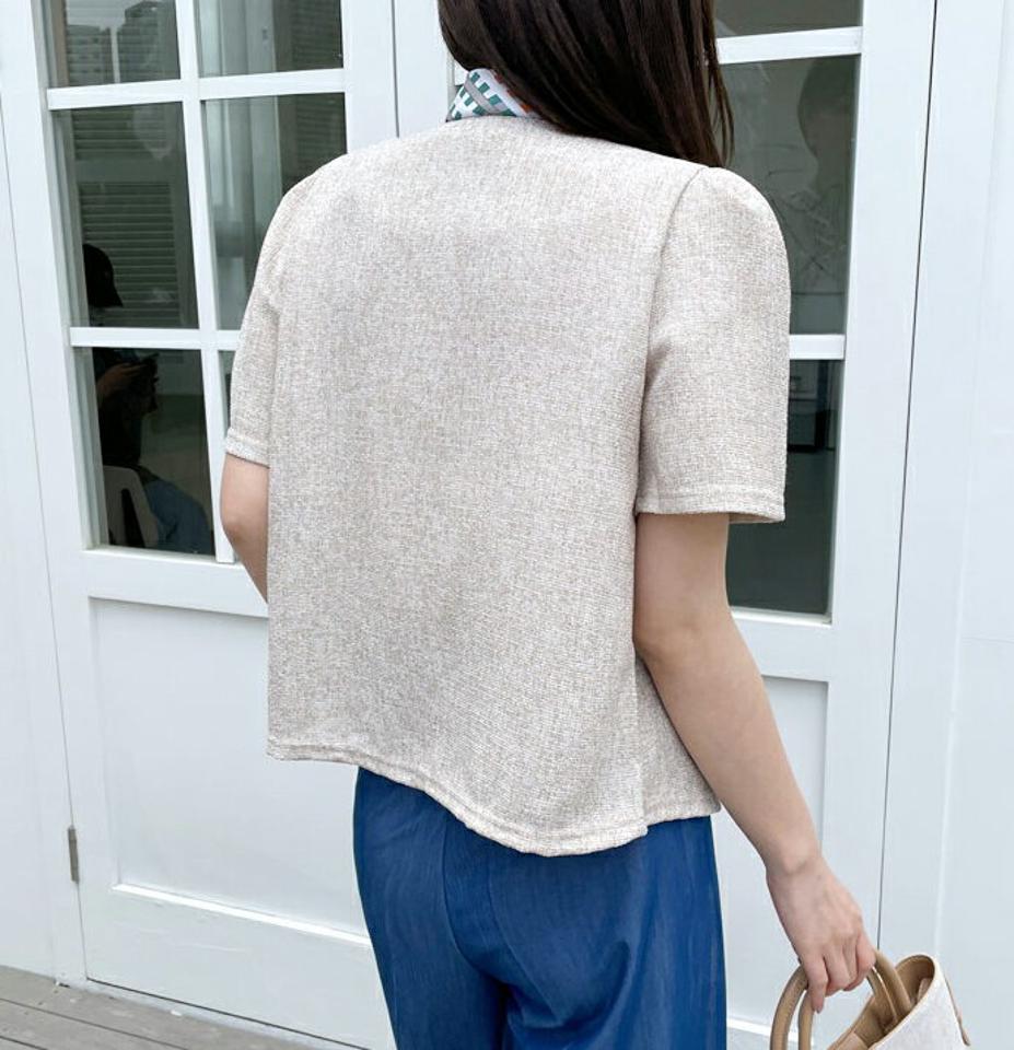 メランジボタンブラウス・全4色・t68774 レディース 【bl】 トップス ブラウス 半袖 ハーフスリーブ メランジ シンプル 上品 ボタン 大人 きれいめ 春 夏 韓国 ファッション ハイホリHIHOLLI