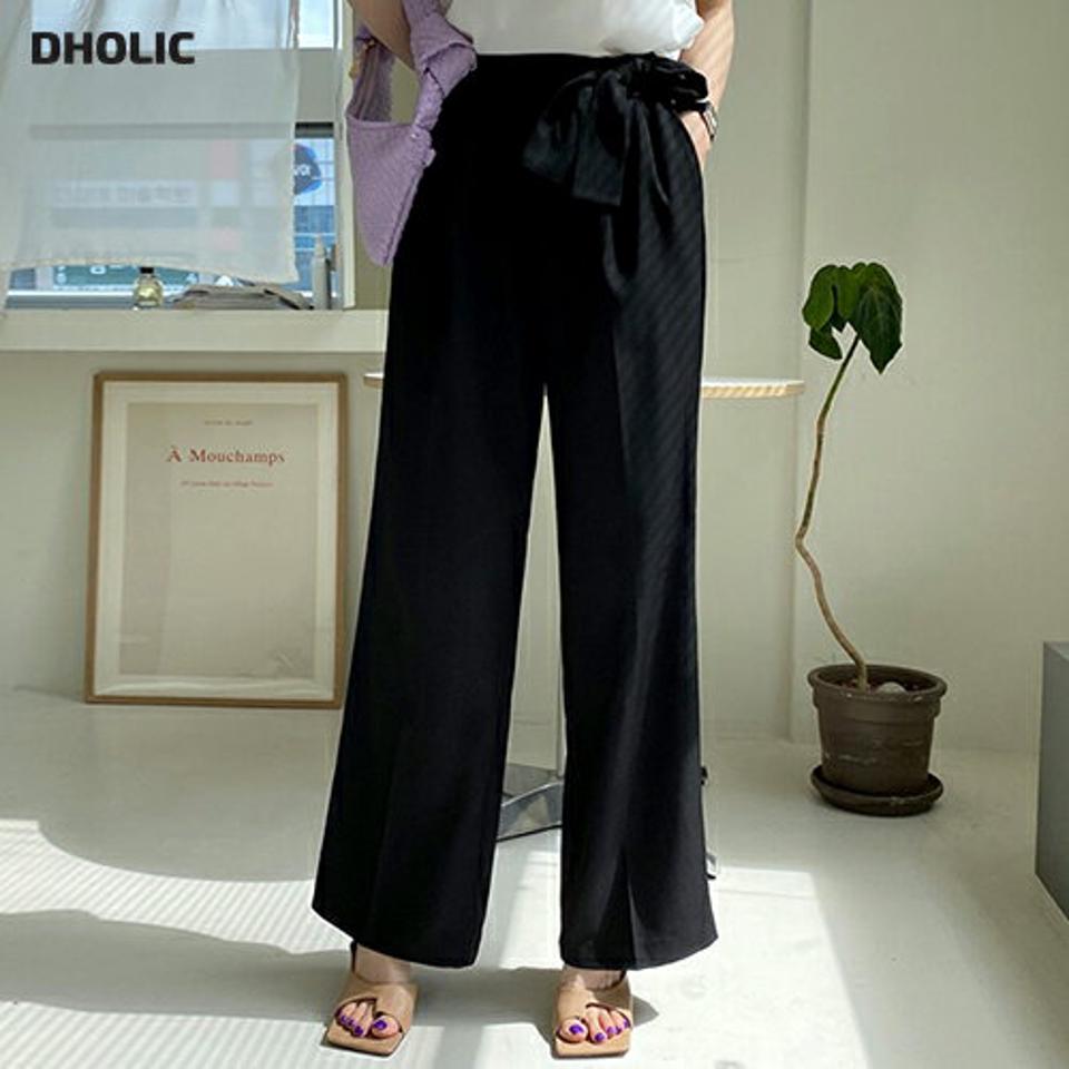リボンワイドスラックス・全2色・t68768 レディース 【pt】 パンツ ズボン ロングパンツ ワイド りぼん リボン 単色 無地 シンプル かわいい 春 夏 韓国ファッション ハイホリHIHOLLI