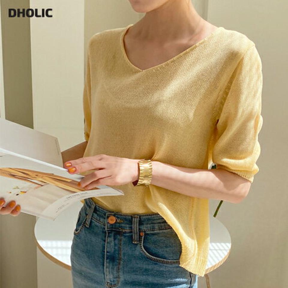 バックリボンVネックニット・全5色・t68756 レディース 【tops】 トップス ニット ニットトップス 半袖 ハーフスリーブ Vネック バックリボン りぼん 単色 無地 シンプル カジュアル 春 夏 韓国 ファッション ハイホリHIHOLLI