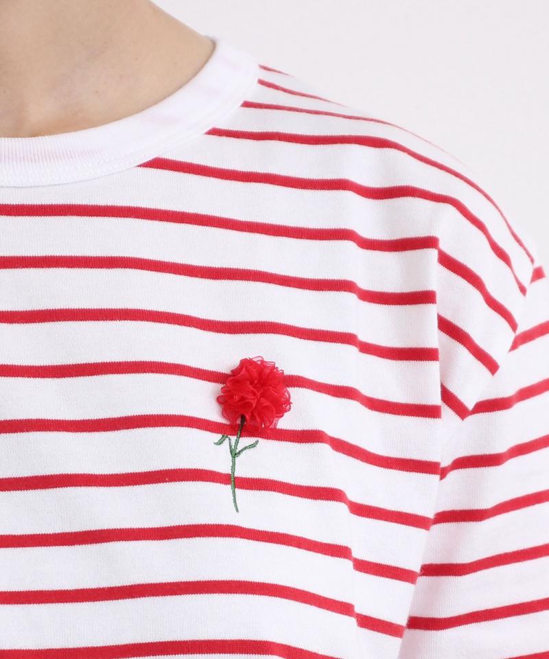 eiπe 40/2天竺ボーダー カーネーション刺繍Tee（eiπe）