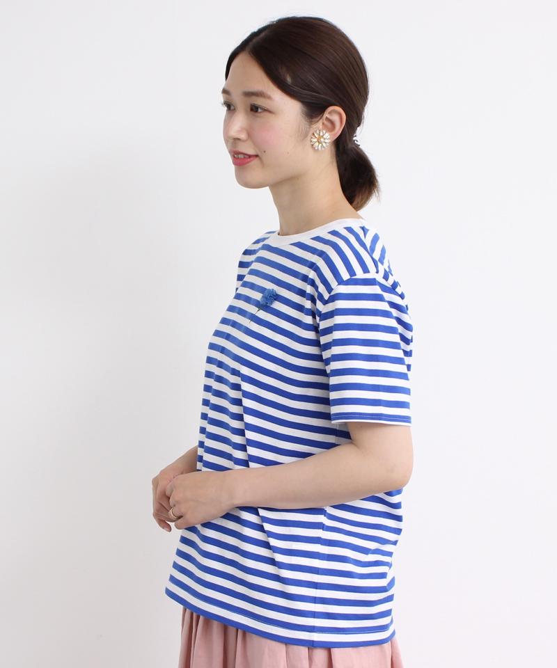 eiπe 40/2天竺ボーダー カーネーション刺繍Tee（eiπe）