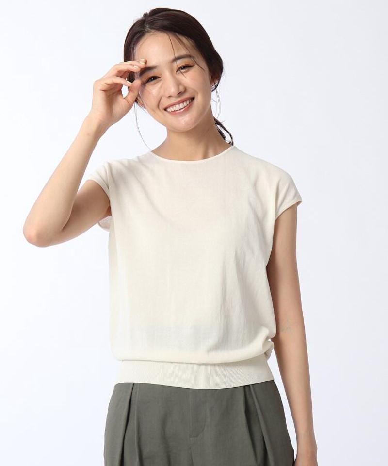 【洗える】ボイルコットンフレンチスリーブニット