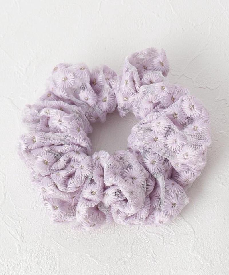 小花刺繍シュシュ