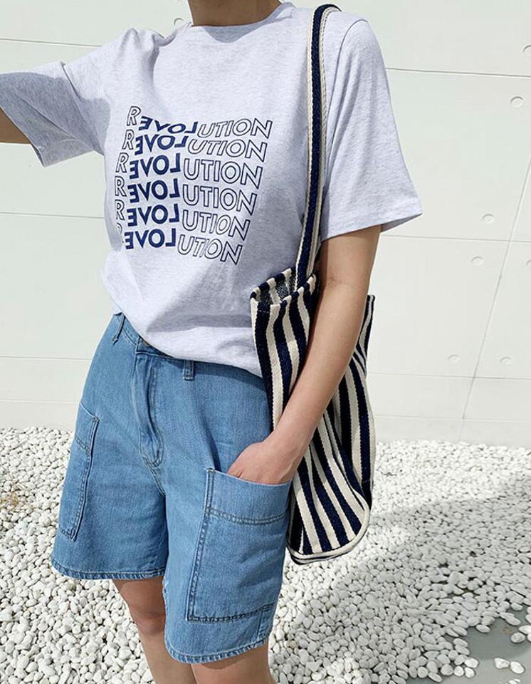 NANING9(ナンニング)REVOLUTIONレタリングTシャツ【6/3up_ka】【メール便】韓国 韓国ファッション　トップス 半袖 夏 春 ロゴT レタリングT 黒 白 レディース ファッション【5】