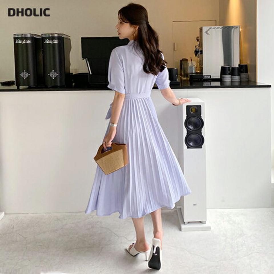 カラーネックラップワンピース・全3色・t68826 レディース 【ops】 ワンピース ロング 半袖 ハーフスリーブ ラップデザイン フェミニン レディ プリーツ 春 夏 韓国 ファッション ハイホリHIHOLLI