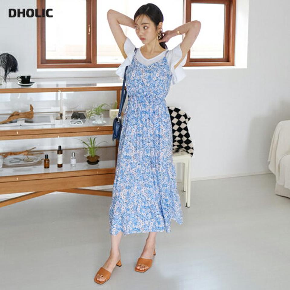 フラワースリーブレスワンピース・全2色・t65481 レディース 【ops】 ワンピース ロング 花柄 スリーブレス ノースリーブ フェミニン Vネック 上品 春 夏 韓国 ファッション