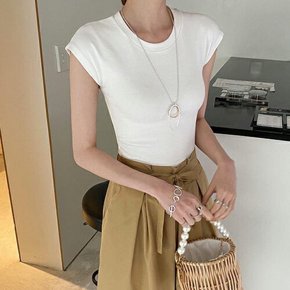 ラウンドネックTシャツ・全3色・t68922 レディース 【tops】 トップス Tシャツ ラウンドネック ショートスリーブ フレンチスリーブ 単色 無地 シンプル ベーシック カジュアル ラフ 春 夏 韓国 ファッション ハイホリHIHOLLI