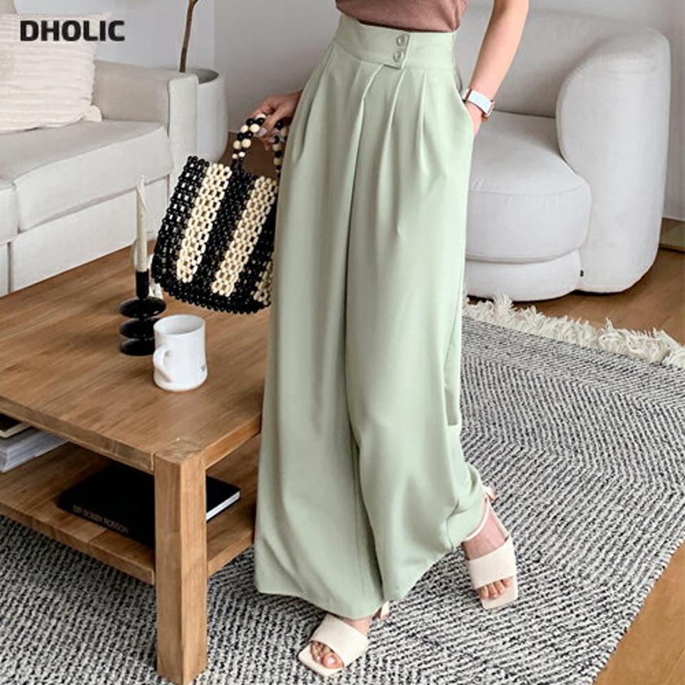 ラップ調ツーボタンワイドパンツ・全3色・t65485 レディース 【pt】 パンツ ズボン ロングパンツ ワイド ラップデザイン 単色 無地 シンプル カジュアル ラフ 春 夏 秋 韓国 ファッション