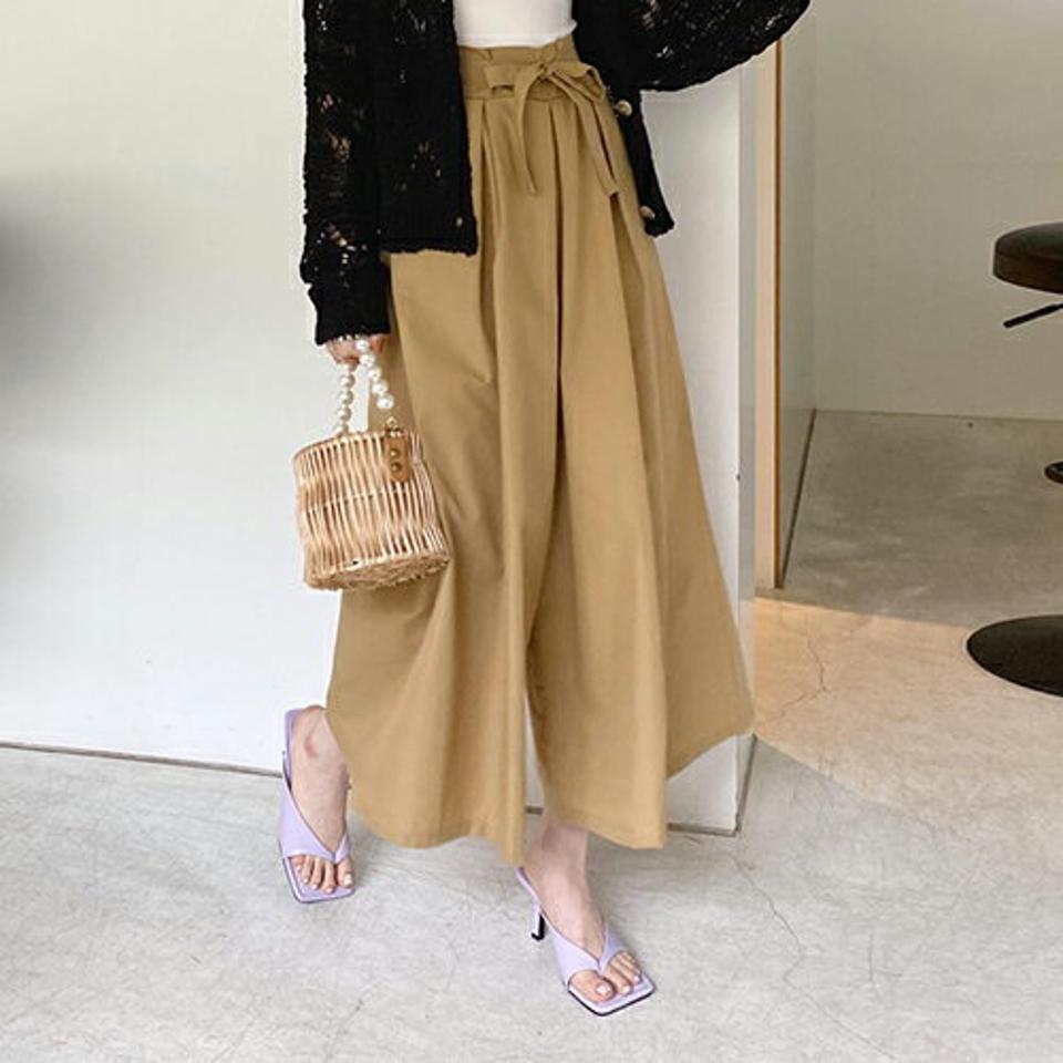 タックフレアリボンパンツ・全5色・b68832 レディース 【pt】 パンツ ズボン ロングパンツ りぼん フレア タック ワイド 単色 無地 シンプル カジュアル 春 夏 韓国 ファッション ハイホリHIHOLLI