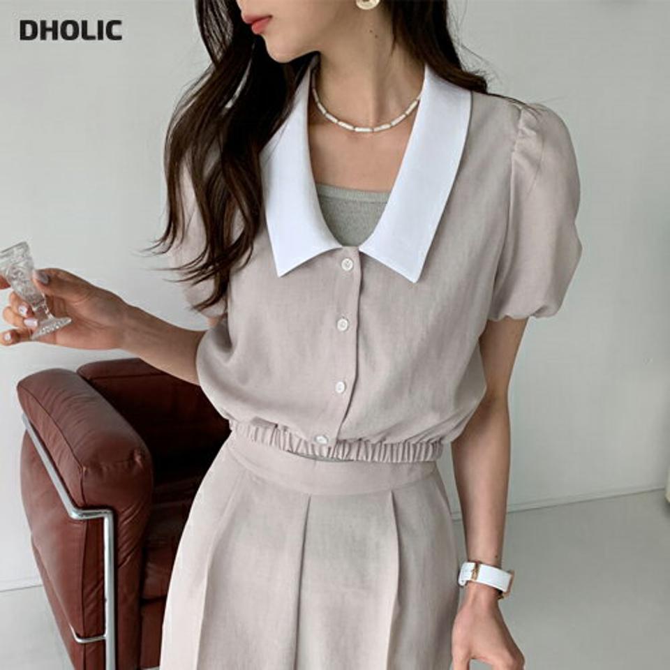 配色カラーブラウス・全3色・t65466 レディース 【bl】 トップス ブラウス 半袖 ハーフスリーブ 配色 大人 パフ袖 パフスリーブ クロップド丈 短丈 かわいい 春 夏 韓国 ファッション