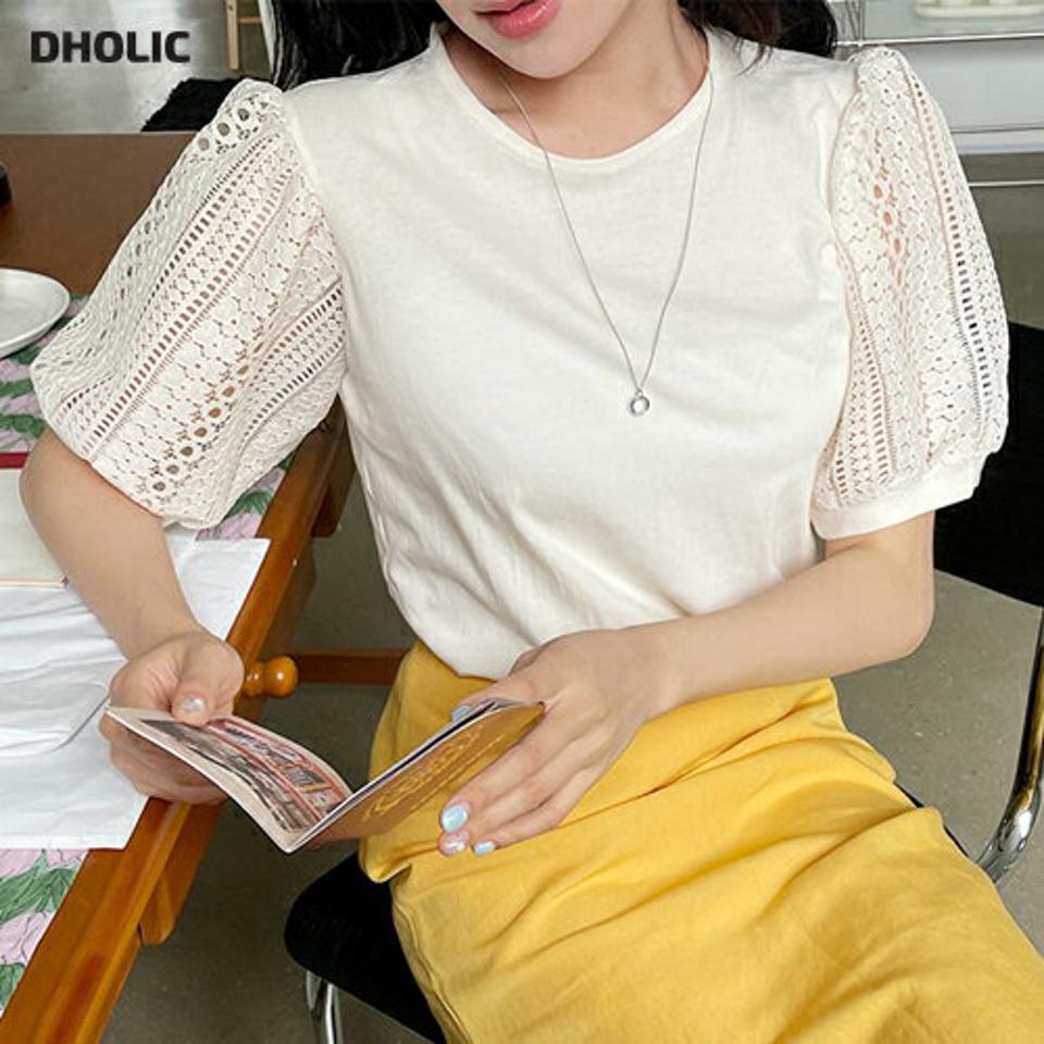 レーススリーブTシャツ・全4色・t64283 レディース 【tops】【トップス Tシャツ レース 透け感 シアー シースルー フェミニン 可愛い かわいい 春 夏 韓国 ファッション】【NIJU】