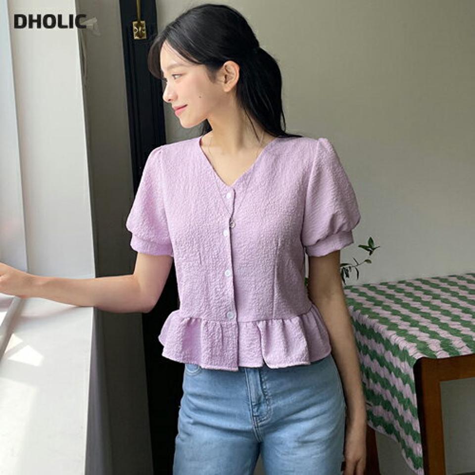 フリルボタンブラウス・全4色・t64290 レディース 【bl】 トップス ブラウス 半袖 フリル 単色 無地 シンプル ガーリー かわいい 可愛い 春 夏 韓国 ファッション NIJU