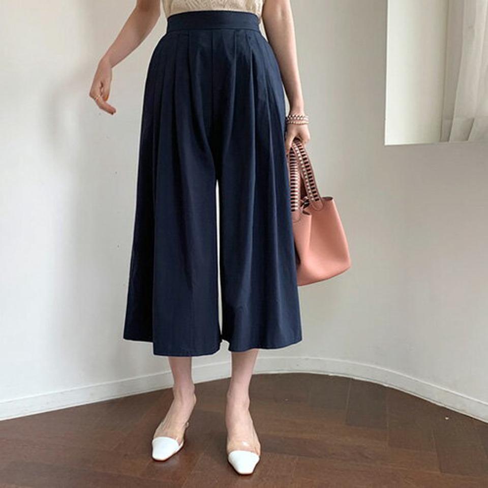 タックフレアパンツ・全3色・b68797 レディース 【pt】 パンツ ズボン ロングパンツ フレア タック 単色 無地 シンプル カジュアル クロップド丈 体型カバー 春 夏 韓国 ファッション ハイホリHIHOLLI