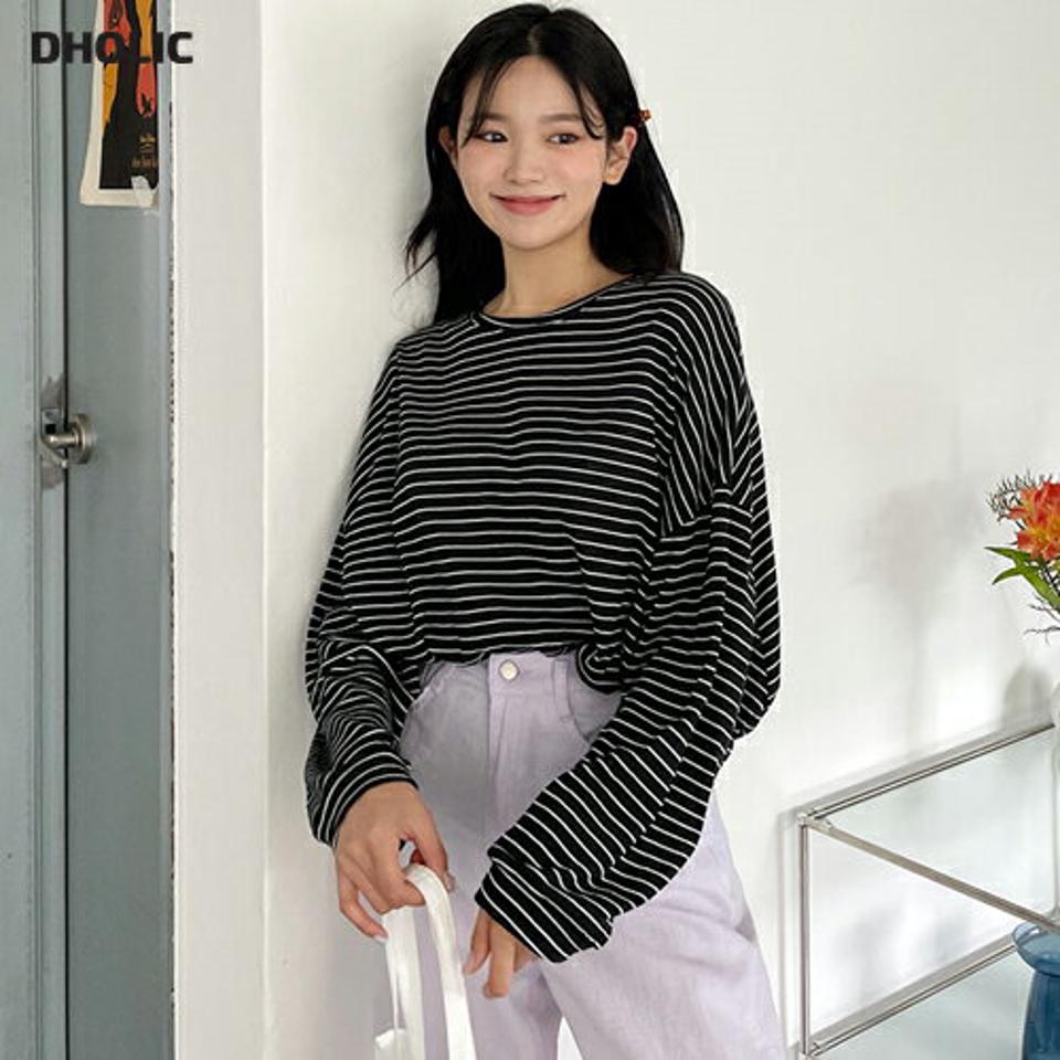 ラウンドボーダーTシャツ・全3色・t64285 レディース 【tops】【トップス Tシャツ ロンT ボーダー柄 カジュアル ラフ 春 秋 韓国 ファッション】【NIJU】