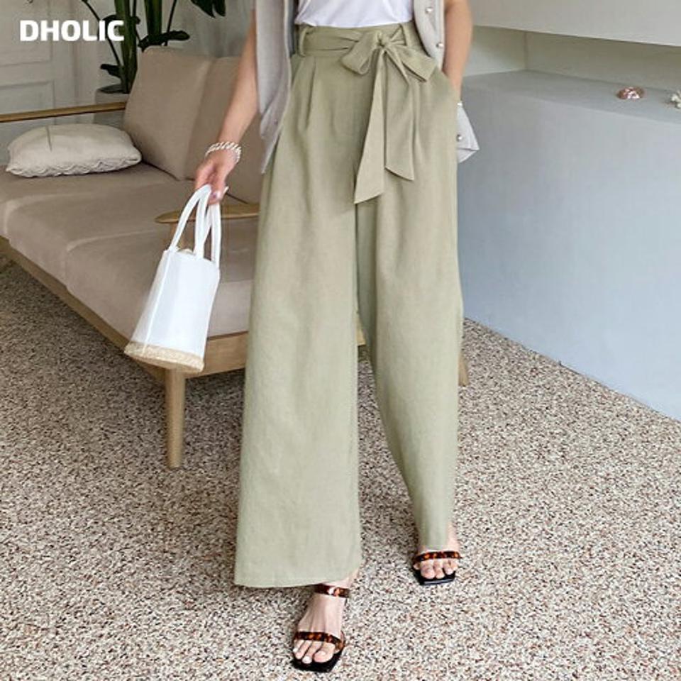 ストラップ付ワイドパンツ・全3色・t68802 レディース 【pt】 パンツ ズボン ロングパンツ ワイド ストラップ 単色 無地 シンプル リネン 春 夏 韓国 ファッション ハイホリHIHOLLI