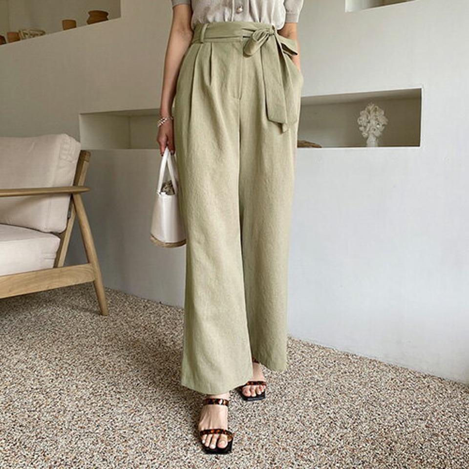 ストラップ付ワイドパンツ・全3色・t68802 レディース 【pt】 パンツ ズボン ロングパンツ ワイド ストラップ 単色 無地 シンプル リネン 春 夏 韓国 ファッション ハイホリHIHOLLI
