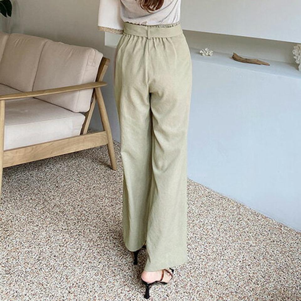 ストラップ付ワイドパンツ・全3色・t68802 レディース 【pt】 パンツ ズボン ロングパンツ ワイド ストラップ 単色 無地 シンプル リネン 春 夏 韓国 ファッション ハイホリHIHOLLI