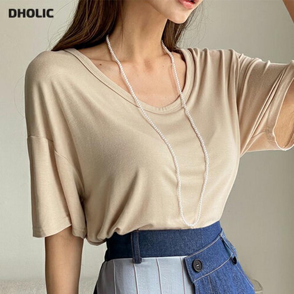 Uネック半袖Tシャツ・全5色・t65295 レディース 【tops】【トップス Tシャツ 半袖 ハーフスリーブ Uネック 単色 無地 シンプル ベーシック カジュアル ラフ 鎖骨 デコルテ 春 夏 韓国 ファッション】