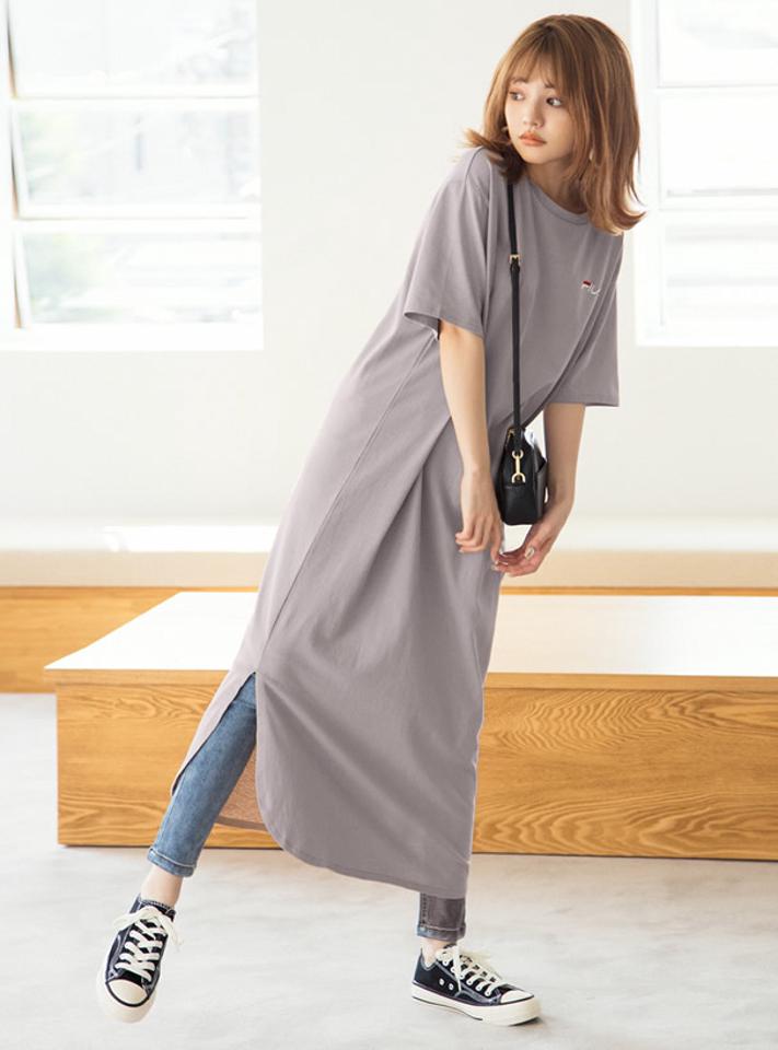 FILA刺繍ロゴロングTシャツワンピース