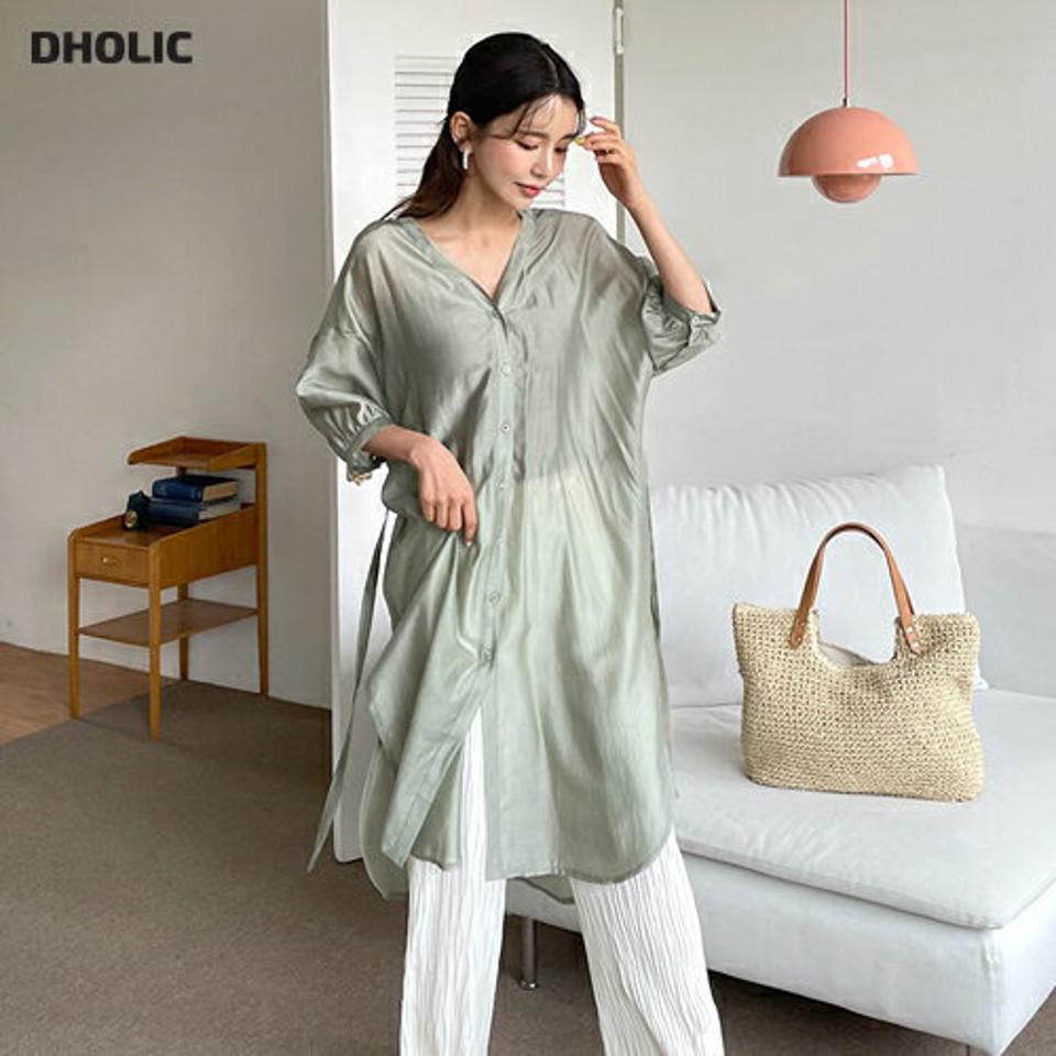 【全品10%OFF】ストラップ付Vネックシアーブラウス・全2色・t62234 レディース 【bl】【トップス ブラウス シアー 透け感 シースルー フェミニン Vネック 上品 テンセル ノーカラー 七分丈 七分袖 7分丈 7分袖 大人 春 夏 秋 韓国 ファッション】