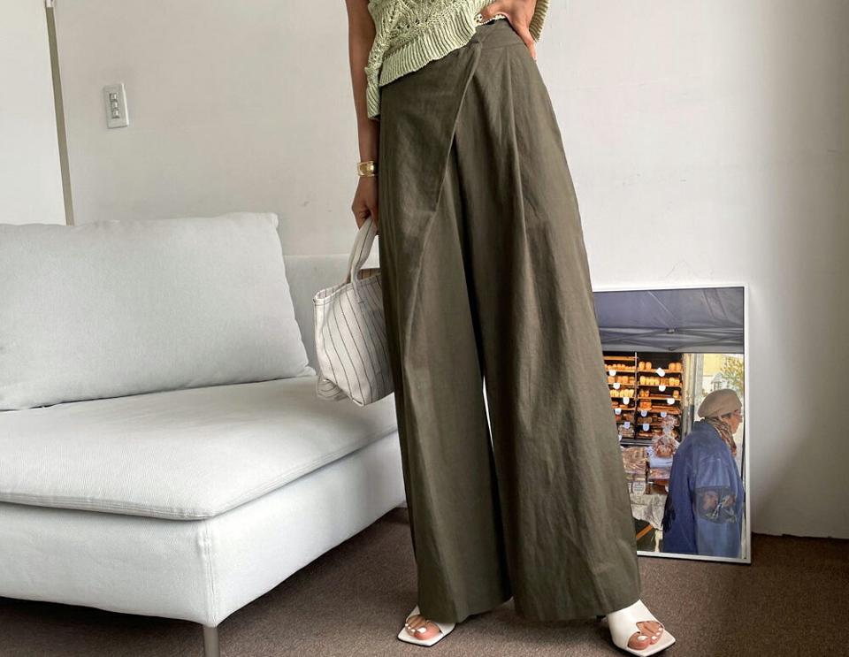 【全品10%OFF】ラップリネン混ワイドパンツ・全2色・t62248 レディース 【pt】【パンツ ズボン ロングパンツ ワイド リネン ラップパンツ ラップデザイン 単色 無地 シンプル カジュアル ラフ 春 夏 韓国 ファッション】