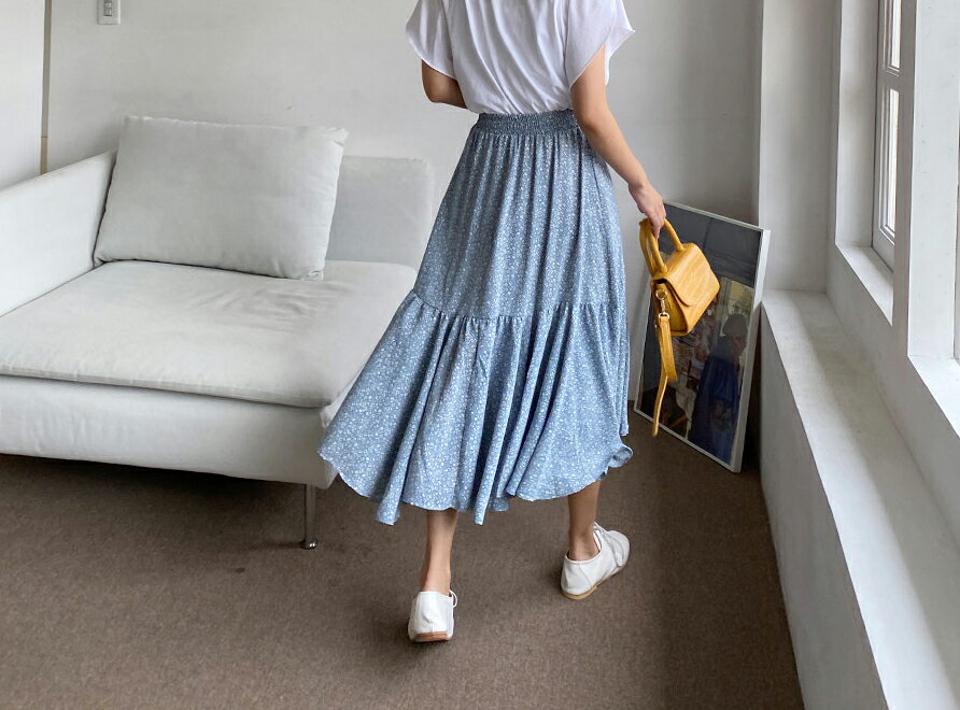 【全品10%OFF】ラッフル花柄スカート・全2色・t62242 レディース 【sk】【スカート ロング ロングスカート ラッフル フリル 花柄 小花柄 フラワー フェミニン アンバランス 上品 大人 ウエストゴム ラップデザイン 春 夏 秋 韓国 ファッション】