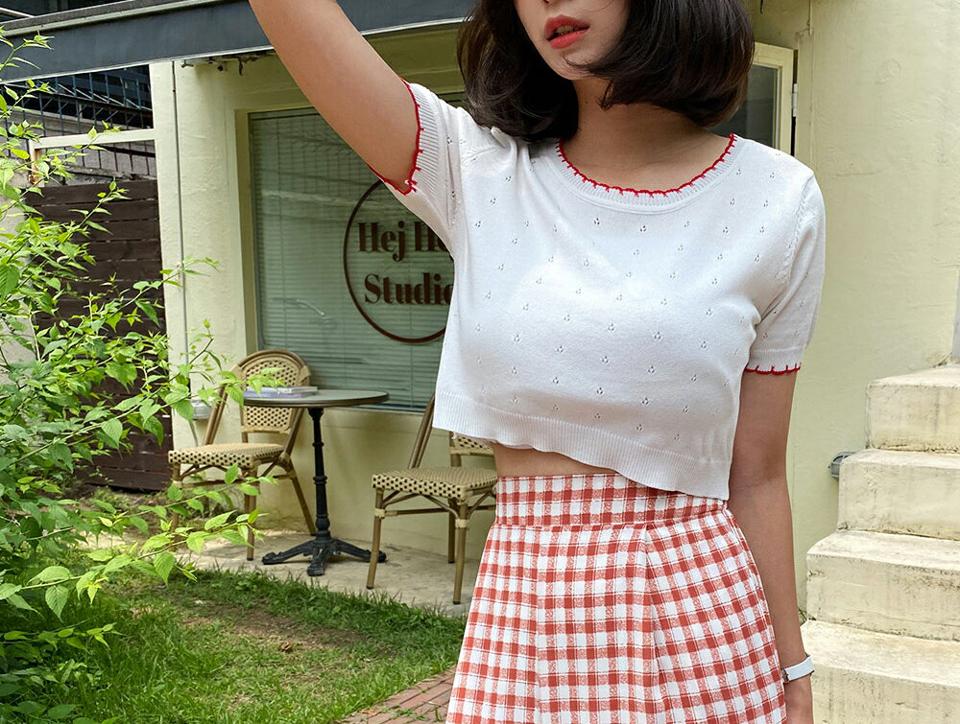パンチング配色ニット・全3色・b62264 レディース 【tops】 トップス ニット ニットトップス 配色 半袖 パンチング 配色 ガーリー 可愛い かわいい クロップド丈 クロップドトップス 春 夏 韓国 ファッション