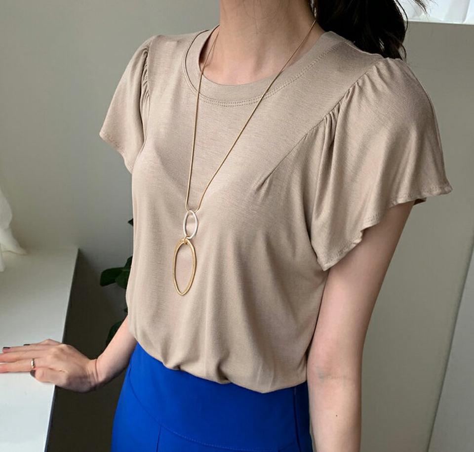 ギャザースリーブTシャツ・全4色・t68988 レディース 【tops】【トップス Tシャツ ショートスリーブ ギャザー フレンチスリーブ カジュアル シンプル 春 夏 韓国 ファッション】【ハイホリHIHOLLI】