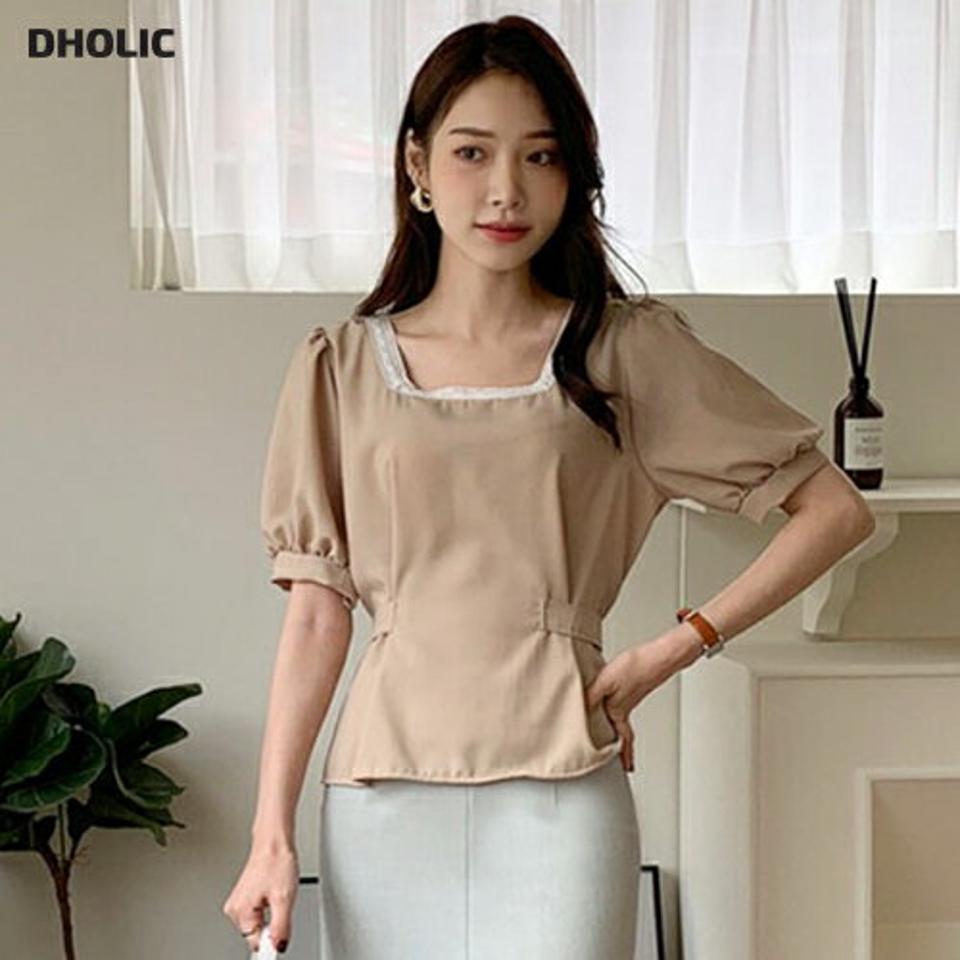 スクエアレースリボンブラウス・全4色・t68880 レディース 【bl】 トップス ブラウス 半袖 ハーフスリーブ レース りぼん スクエアネック ガーリー 大人 かわいい 可愛い 春 夏 韓国 ファッション ハイホリHIHOLLI