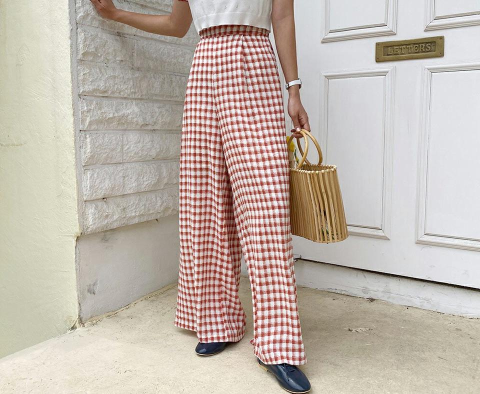 【全品10%OFF】チェックワイドパンツ・全3色・b62245 レディース 【pt】【パンツ ズボン ロングパンツ チェック柄 ワイド 可愛い かわいい 春 夏 秋 韓国 ファッション】