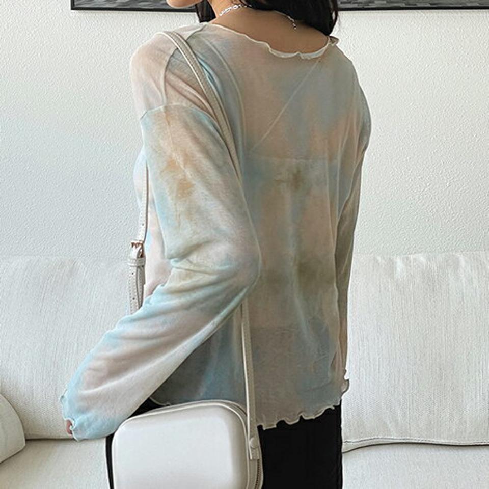 タイダイウェーブTシャツ・全3色・t00013 レディース 【tops】 トップス Tシャツ 長袖 タイダイ 柄 模様 ウェーブ カジュアル 透け感 シースルー シアー トレンド 春 夏 秋 韓国 ファッション NIJU
