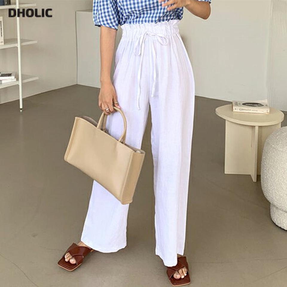 リネンブレンドリボンパンツ・全3色・b63977 レディース 【pt】 パンツ ズボン ロングパンツ りぼん リネン 単色 無地 シンプル カジュアル ハイウエスト ワイド 春 夏 韓国 ファッション