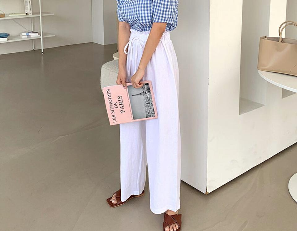 リネンブレンドリボンパンツ・全3色・b63977 レディース 【pt】 パンツ ズボン ロングパンツ りぼん リネン 単色 無地 シンプル カジュアル ハイウエスト ワイド 春 夏 韓国 ファッション