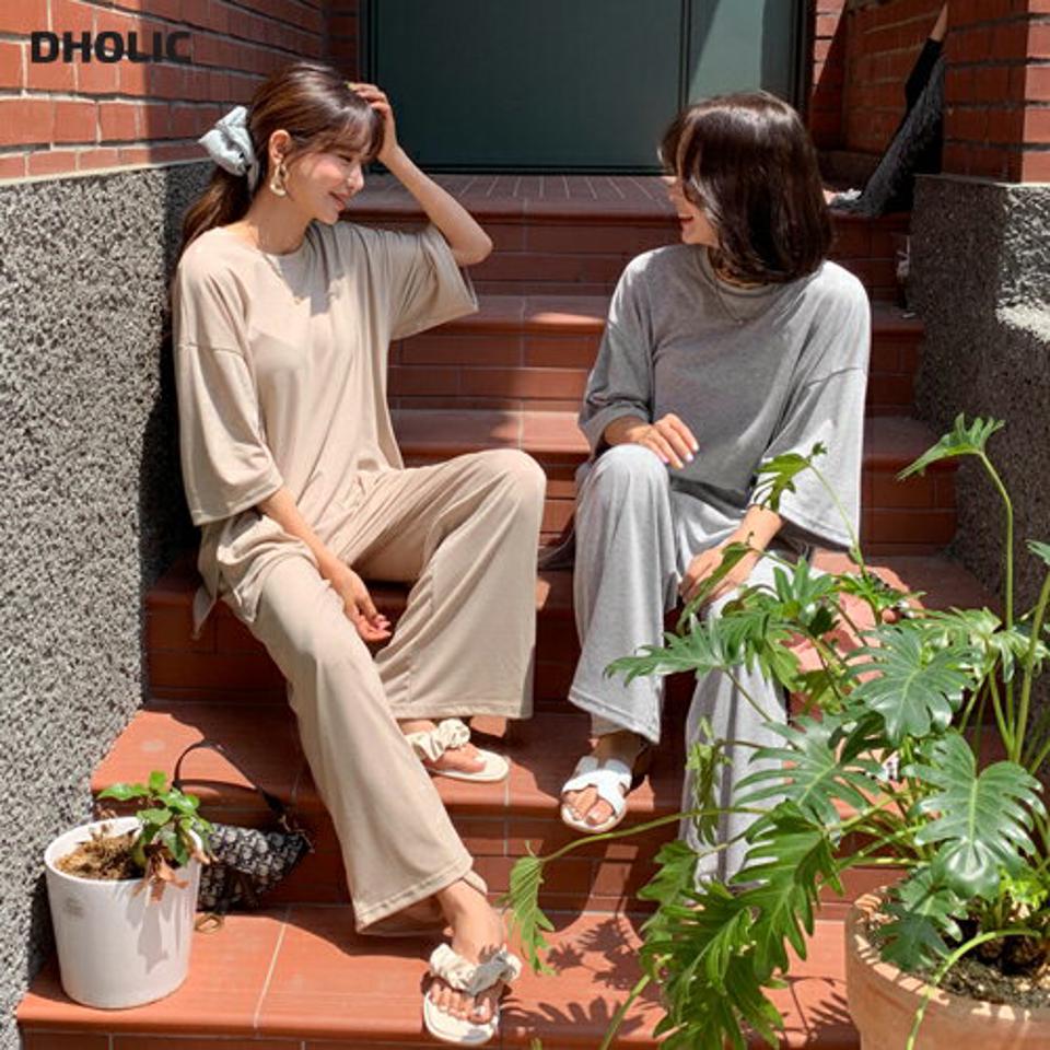【只今10%OFF】ルーズTシャツ&パンツSET・全3色・b63968 レディース 【pt】【セットアップ setup トップス Tシャツ ゆったり ラフ ルーズ 七分丈 七分袖 7分丈 7分袖 パンツ ズボン ロングパンツ 単色 無地 シンプル カジュアル 春 夏 韓国 ファッション】