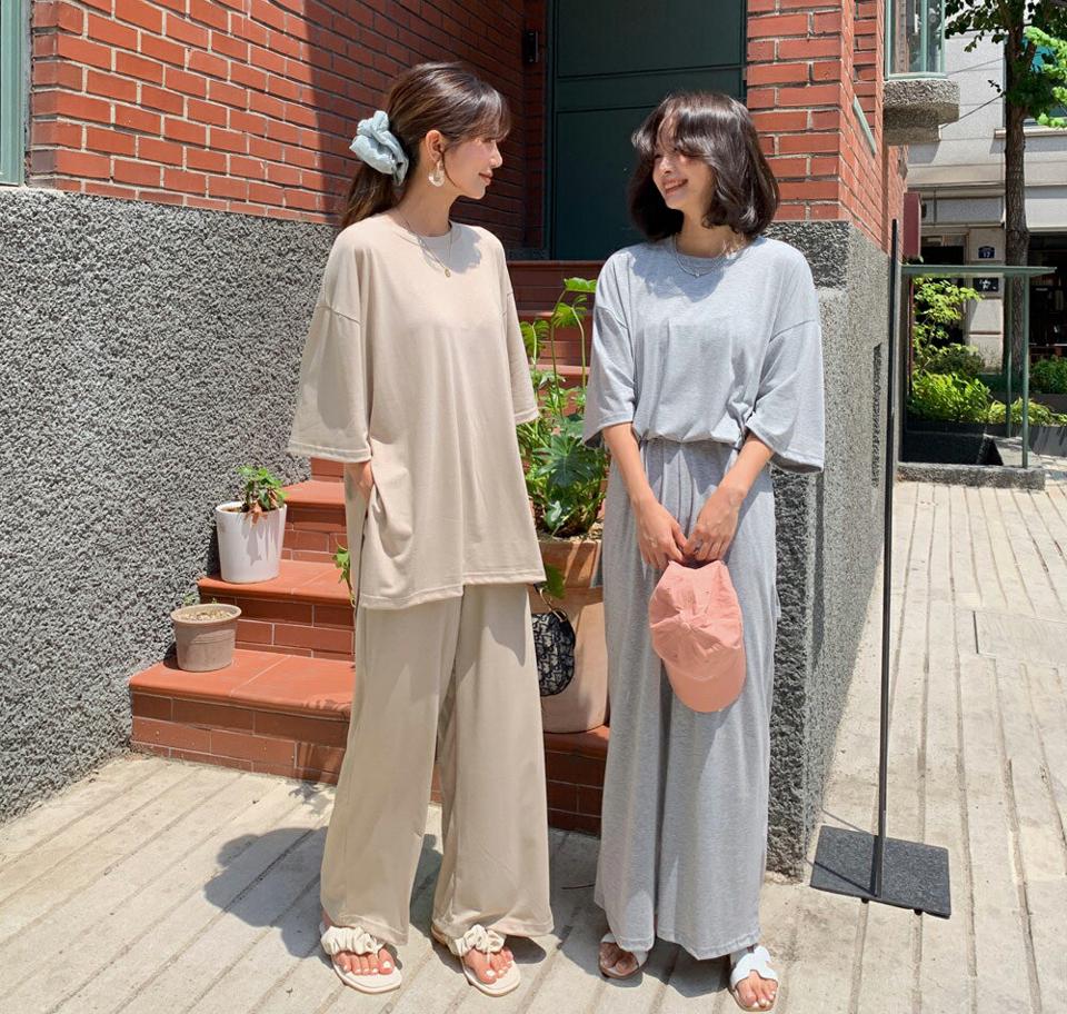 【只今10%OFF】ルーズTシャツ&パンツSET・全3色・b63968 レディース 【pt】【セットアップ setup トップス Tシャツ ゆったり ラフ ルーズ 七分丈 七分袖 7分丈 7分袖 パンツ ズボン ロングパンツ 単色 無地 シンプル カジュアル 春 夏 韓国 ファッション】