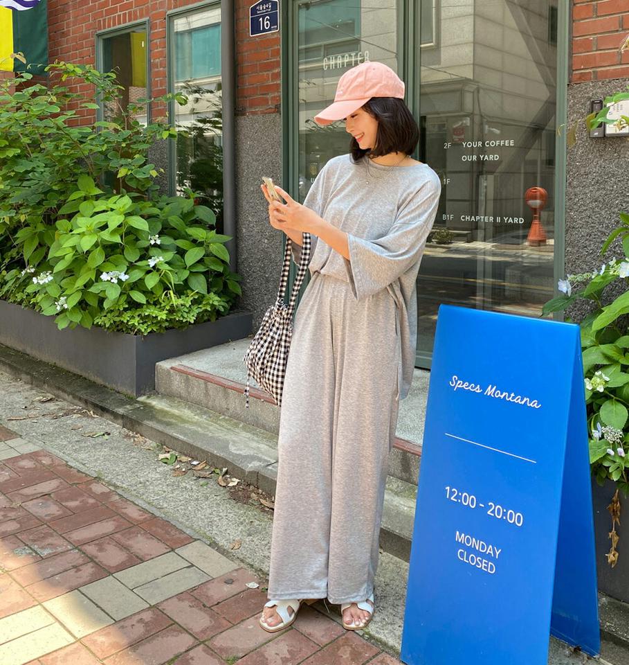 【只今10%OFF】ルーズTシャツ&パンツSET・全3色・b63968 レディース 【pt】【セットアップ setup トップス Tシャツ ゆったり ラフ ルーズ 七分丈 七分袖 7分丈 7分袖 パンツ ズボン ロングパンツ 単色 無地 シンプル カジュアル 春 夏 韓国 ファッション】