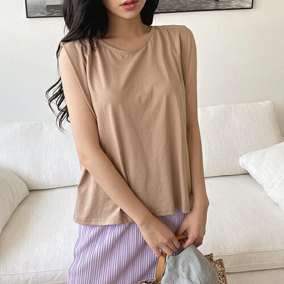 ラウンドノースリーブ・全4色・e00016 レディース 【tops】 トップス スリーブレス ノースリーブ 単色 無地 シンプル ベーシック カジュアル ラフ 春 夏 韓国ファッション NIJU