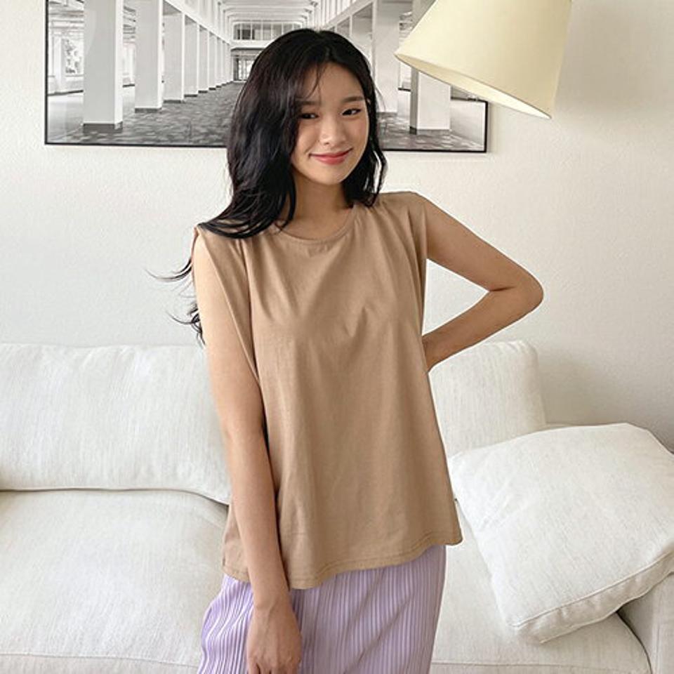 ラウンドノースリーブ・全4色・e00016 レディース 【tops】 トップス スリーブレス ノースリーブ 単色 無地 シンプル ベーシック カジュアル ラフ 春 夏 韓国ファッション NIJU