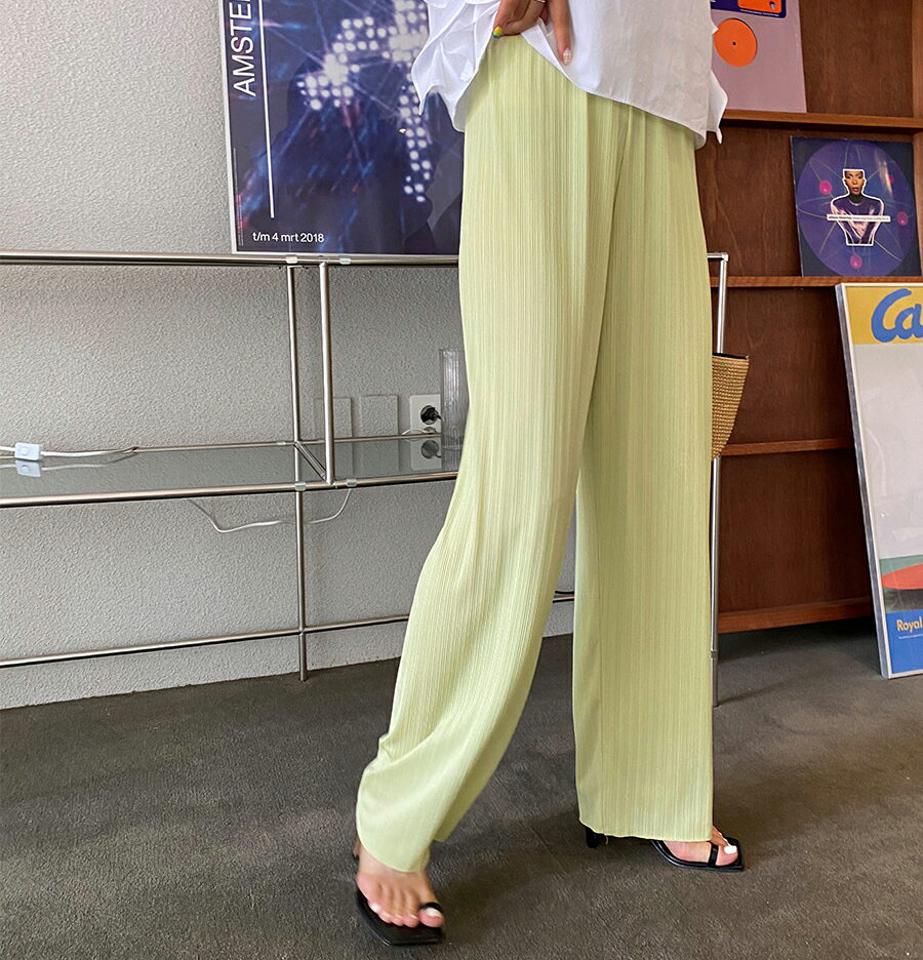 リネン混プリーツワイドパンツ・全4色・t63976 レディース 【pt】 パンツ ズボン ロングパンツ ワイド プリーツ リネン 単色 シンプル カジュアル ラフ 春 夏 韓国 ファッション