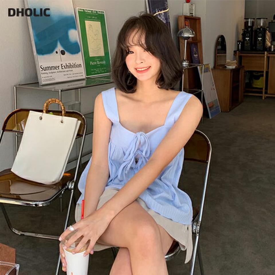 【全品10%OFF】2WAYリボンフレアスリーブレス・全3色・t63954 レディース 【tops】【トップス スリーブレス ノースリーブ りぼん フレア 前後着用自由 パンチング 爽やか 春 夏 韓国 ファッション】