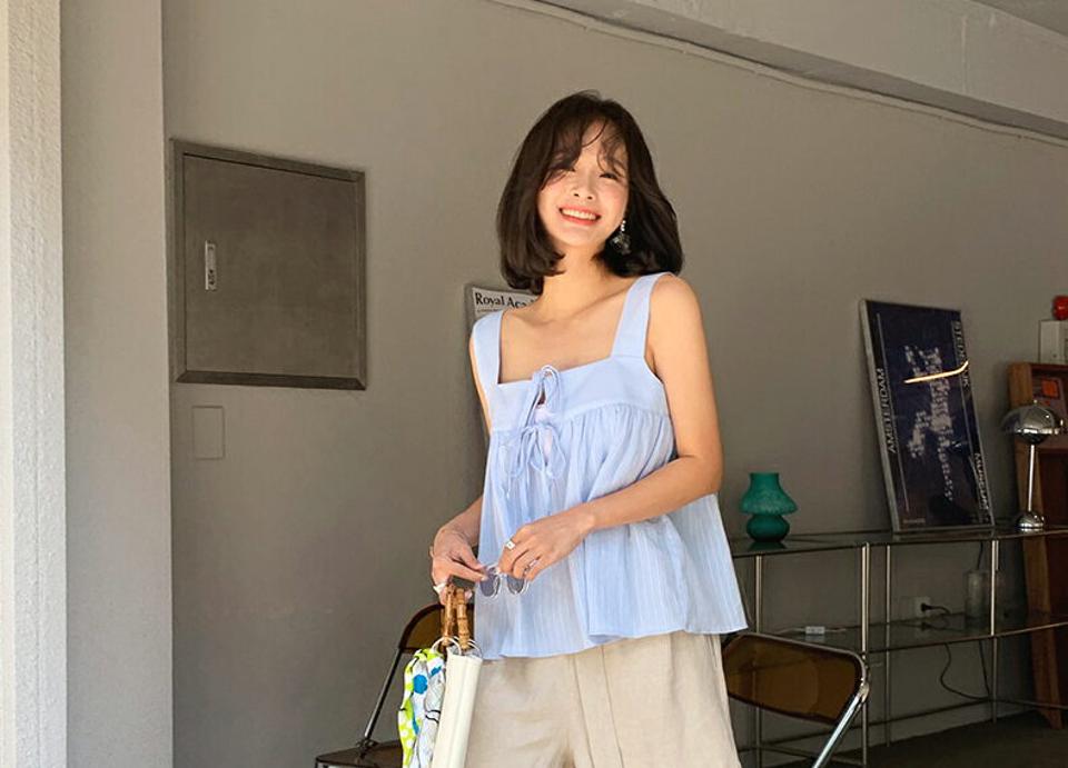 【全品10%OFF】2WAYリボンフレアスリーブレス・全3色・t63954 レディース 【tops】【トップス スリーブレス ノースリーブ りぼん フレア 前後着用自由 パンチング 爽やか 春 夏 韓国 ファッション】