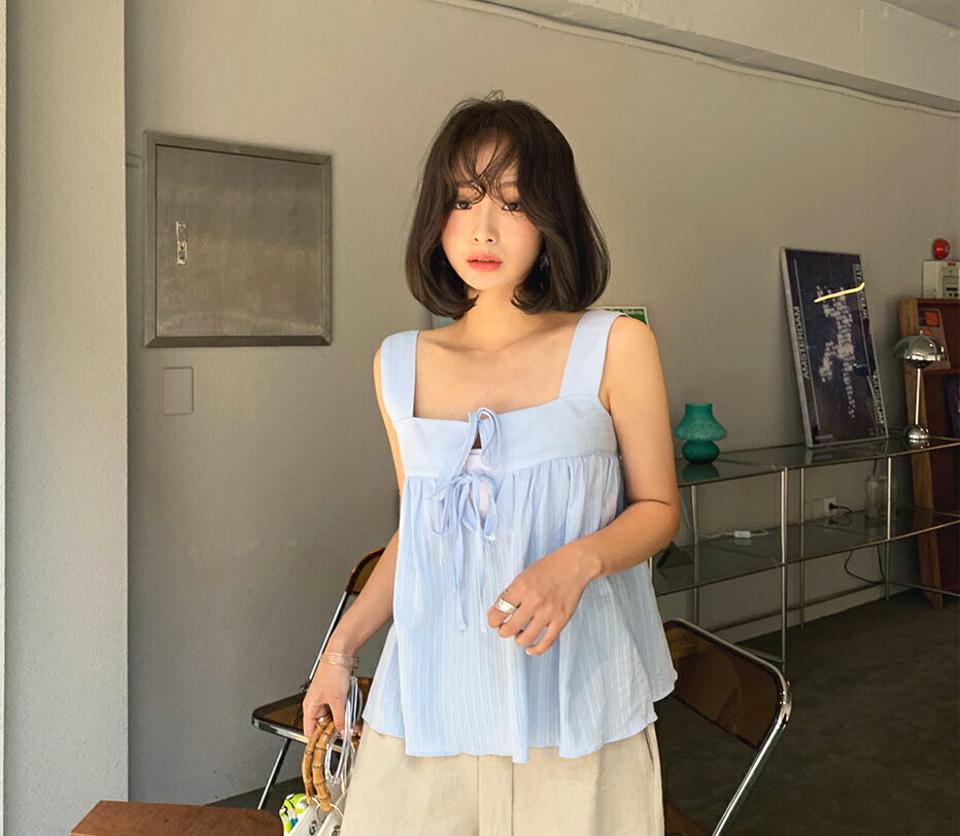 【全品10%OFF】2WAYリボンフレアスリーブレス・全3色・t63954 レディース 【tops】【トップス スリーブレス ノースリーブ りぼん フレア 前後着用自由 パンチング 爽やか 春 夏 韓国 ファッション】