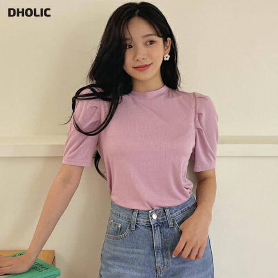 ラウンドパフTシャツ・全5色・e00019 レディース 【tops】 トップス Tシャツ 半袖 ハーフスリーブ パフ袖 パフスリーブ 単色 無地 シンプル 春 夏 韓国ファッション NIJU