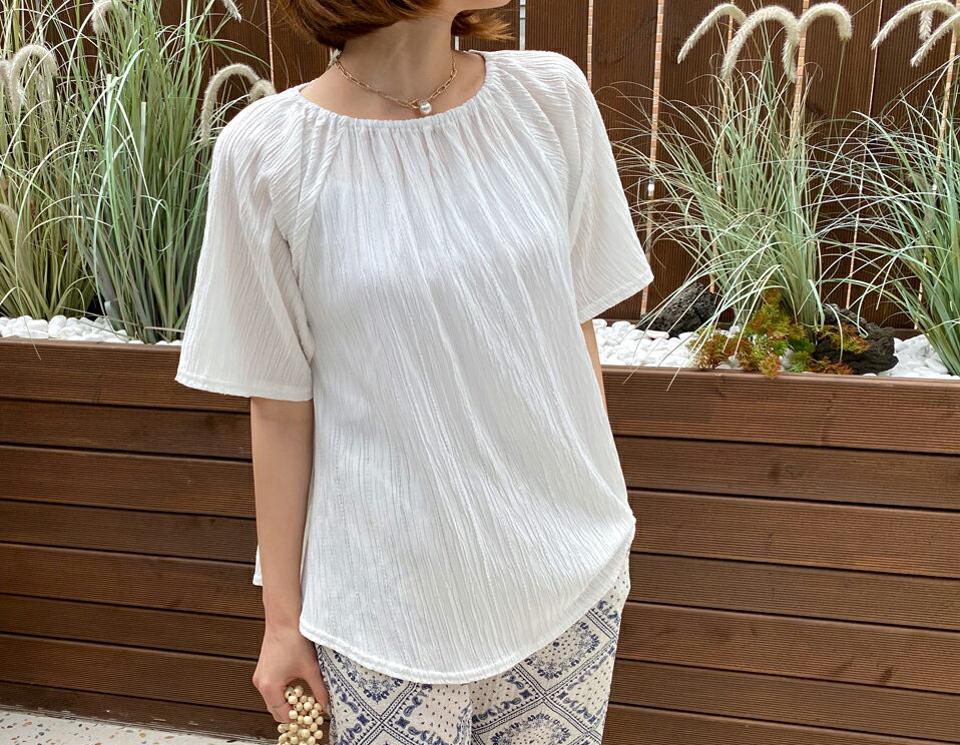 【全品10%OFF】ラグランギャザーブラウス・全4色・b57551 レディース 【bl】【トップス ブラウス 半袖 ハーフスリーブ ギャザー プリーツ シンプル フレア フェミニン ラグラン 春 夏 韓国 ファッション】