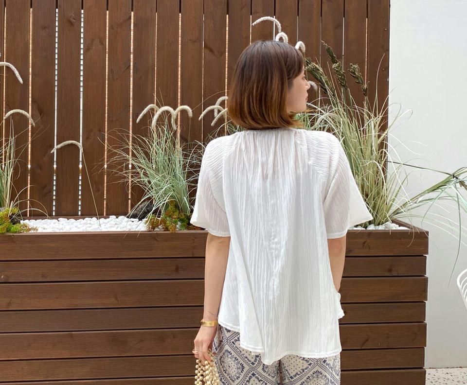 【全品10%OFF】ラグランギャザーブラウス・全4色・b57551 レディース 【bl】【トップス ブラウス 半袖 ハーフスリーブ ギャザー プリーツ シンプル フレア フェミニン ラグラン 春 夏 韓国 ファッション】