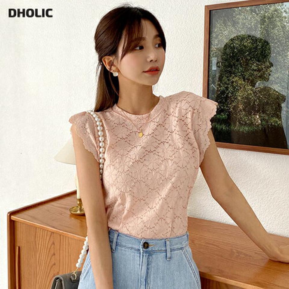 【全品10%OFF】レースフリルブラウス・全3色・t57492 レディース 【bl】【韓国 ファッション トップス ブラウス 半袖 大人 花柄 フラワー パターン レース フリル ボリューム 体型カバー スリム 細身 上品 フェミニン ガーリー 夏 春】